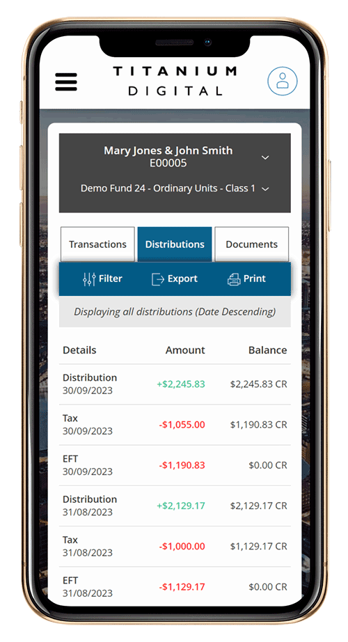 Mobile Screen Showing UNITISE Investor Portal